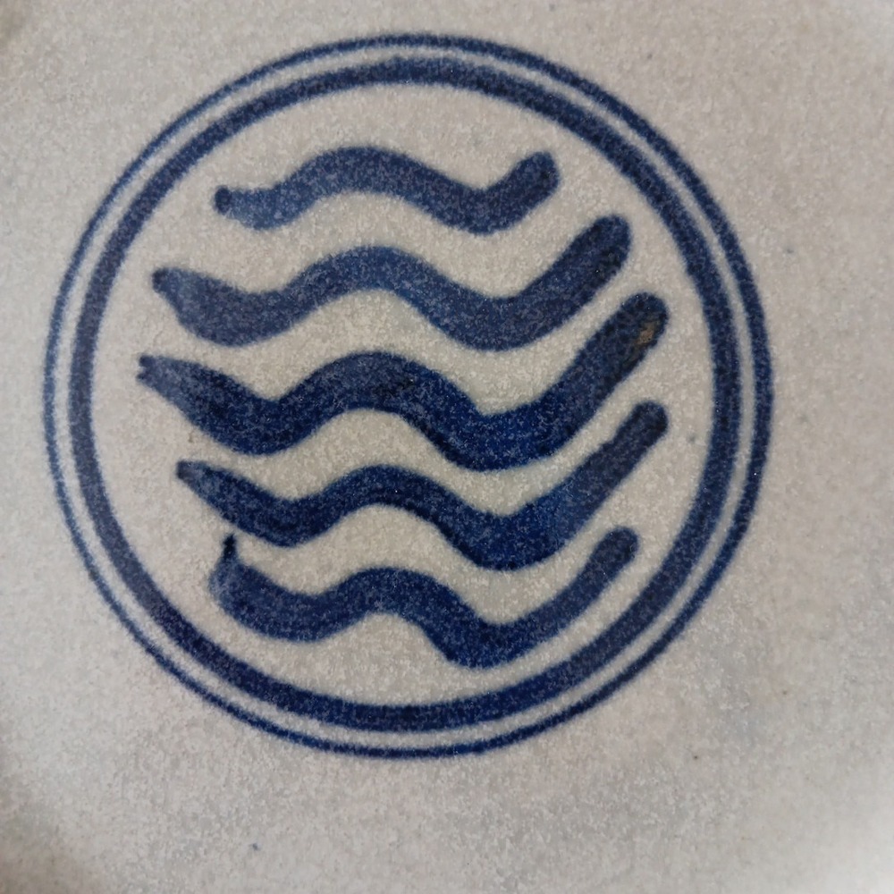 Vintage Salt Glaze Pottery 9" Plate Blue Glaze Artist Signed Studio Pottery Asia - Picture 2 of 8